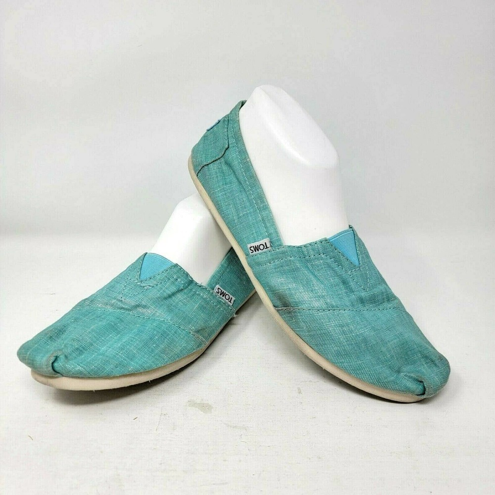 Toms Women's W9.5 Blue Sparkle Shiny Shimmer Glitter Slip On Flats Casual Shoes